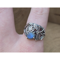 Echt zilveren ring met Labradoriet en libel